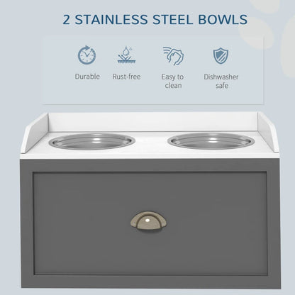 Pet Feeding Station Pet Dish Bowl Set With Storage, 2 Elevated Dog Bowls For Large Sized Dogs, Gray