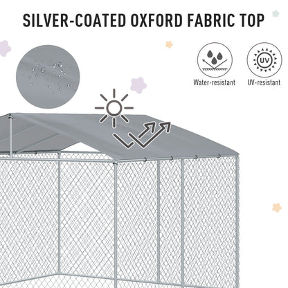 Outdoor Dog Kennel Galvanized Steel Fence with Cover Secure Lock Mesh Sidewalls for Backyard 9.8 x 9.8 x 7.7