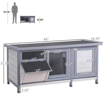 Wooden Rabbit Hutch Bunny Hutch Cage Guinea Pig With Waterproof Roof, No Leak Tray And Feeding Trough, For Rabbits, Chickens, Ducks