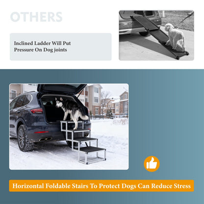 Foldable Dog Ramp For Cars, SUVs, Trucks, Portable Pet Dog Stairs For Large Dogs With Non-Slip Surface  Reinforced Design, Lightweight Yet Sturdy Supports Up To 250lbs