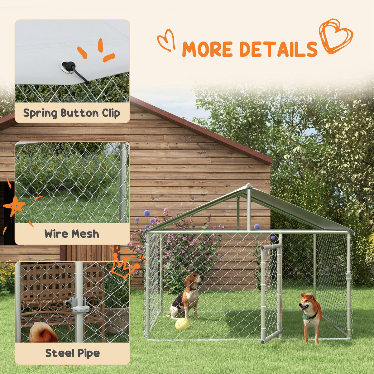 6.6 x 6.6 x 4.9 Dog Kennel Outdoor for Small Medium Dogs with Waterproof Roof, Silver