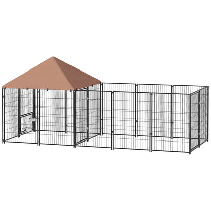 Large Outdoor Dog Kennel With Rotating & Adjustable Height Bowls, Waterproof & UV-Resistant Canopy, 11.3 X 4.7 X 5.1