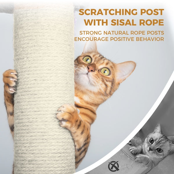 4.6 In Dark Gray Cat Tree Tower With Wide Base, 3 Large Hinding Condo, 11 Sisal Scratching Post, Sisal Scratching Ladder, 2 Hammocks, Large Top Platform, Many Landing Perch And Interactive Toy
