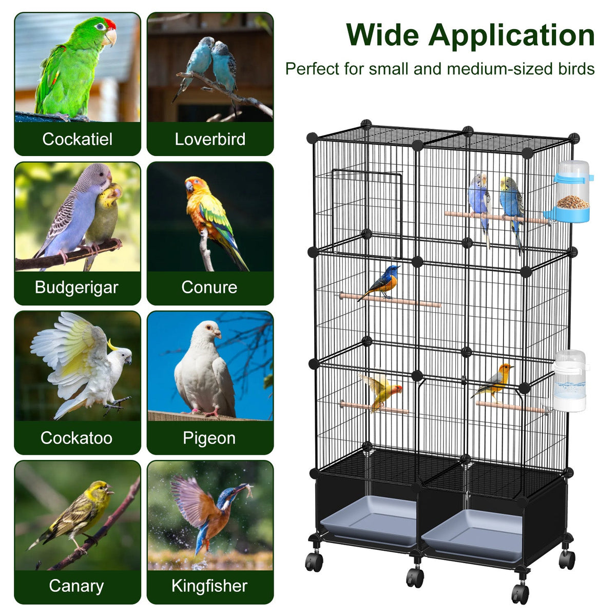 1Pc  46in Bird Cage Spacious Indoor Pet Bird House With 4 Wooden Perches 2 Slide-Out Tray 2 Water Bottle Feeder Lockable Wheels For Parrot Parakeets Cockatiel Lovebird Small Mid-Sized Birds