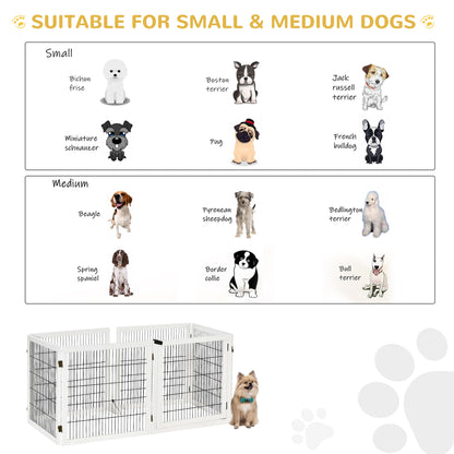 Wooden Pet Gate, 6-Panel Folding Dog Safety Barrier with Support Feet for Small & Medium Dogs, White