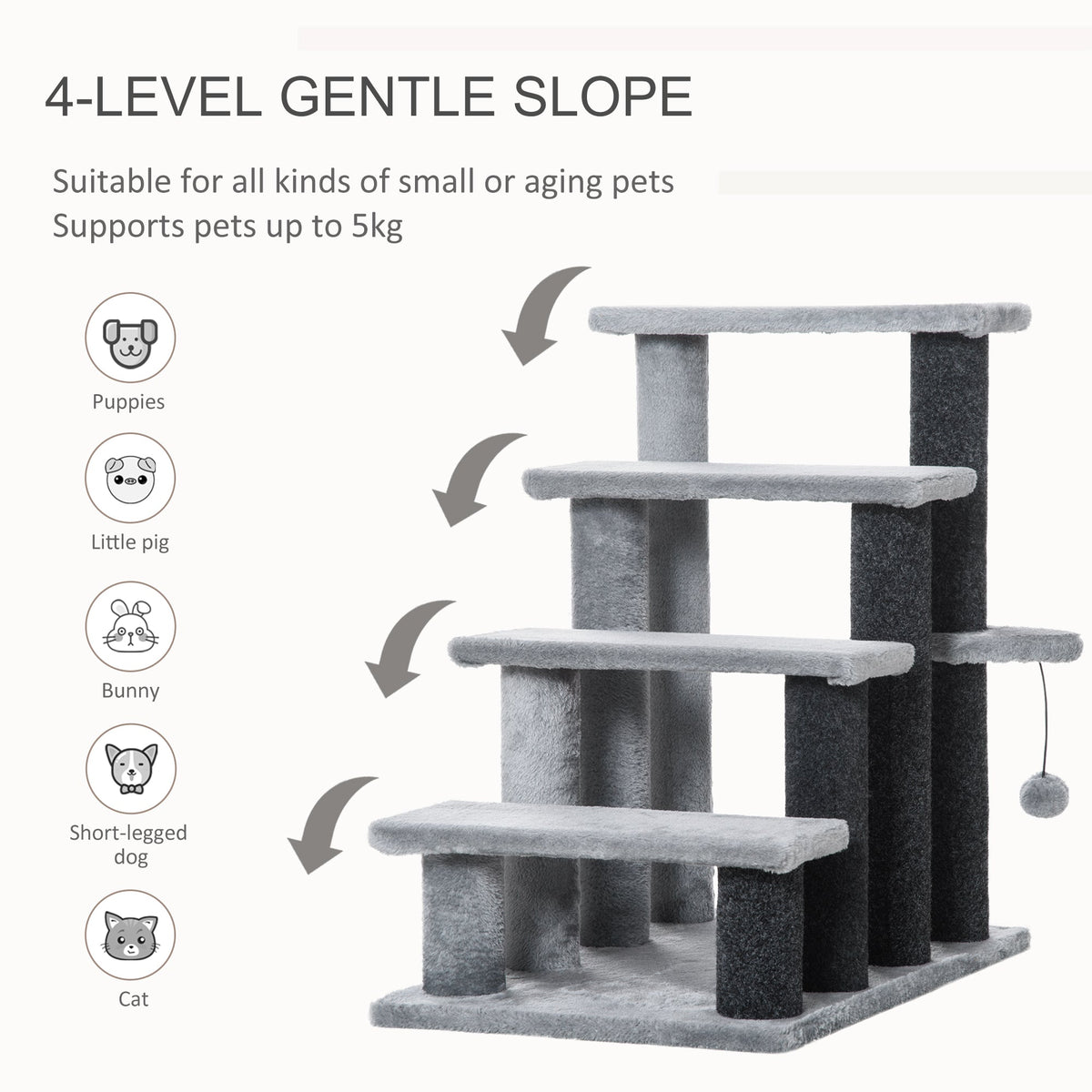 Cat Tree, Cat Tower Cat Stair Steps with Scratching Post, Hanging Play Ball for High Bed, Sofa, Indoor / Outdoor