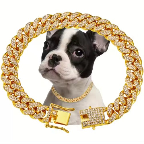 US LOCAL STOCK Hiphoppet Beautiful Hot Sale Luxury Alloy Dog Chain Sparkling Diamond Secure Metal Chain Choker For Dogs And Cats