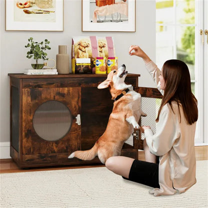 2-in-1 Dog Crate End Table - Rustic Brown, 88lbs Capacity, Farmhouse Style, 32.5"x18.5"x23.5"