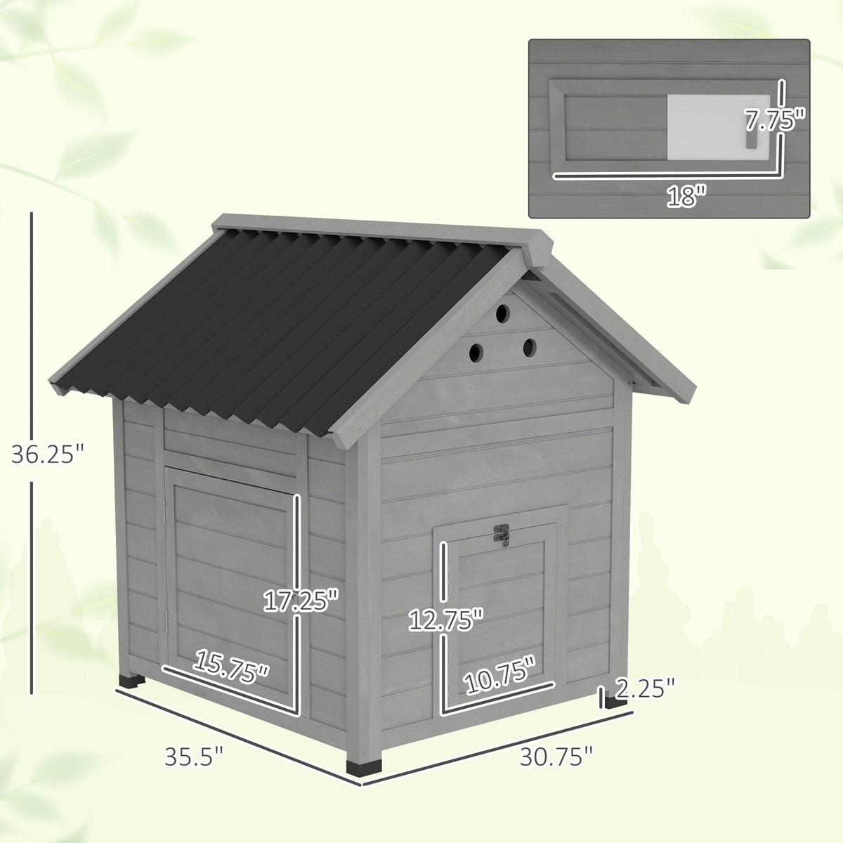 Duck Coop, Wooden Duck House with Openable Roof & Double Doors, Light Gray