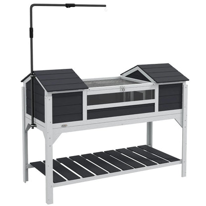 Tortoise Enclosure Tortoise House With Adjustable Lamp Holder Storage Shelf, Dual Main Houses, Openable Lid, Gray