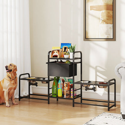 3 Height Adjustable Dog Bowl Stand Oxford Fabric With Features Four  Bowls, Toy Bin Basket