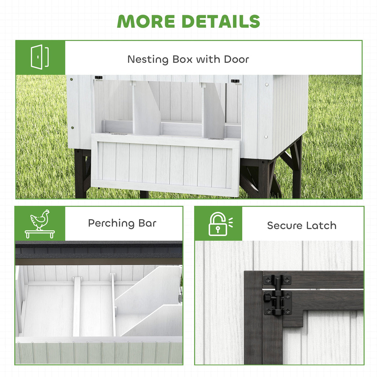Chicken Coop Hen House with Nesting Box, Elevated Rabbit Hutch with Ramp, Asphalt Openable Roof and Elevated Legs