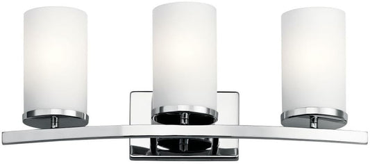 Kichler Crosby 23" Vanity Light in Chrome, 3-Light Contemporary Bathroom Light with Satin Etched Cased Opal Glass, (23" L x 8.75" H), 45497CH