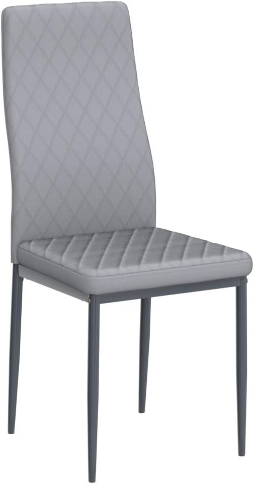 JT Modern Minimalist Dining Chair Fireproof Leather Sprayed Metal Pipe Diamond Grid Pattern Restaurant Home Conference Chair Set of 4 Or 6 (4, Light Gray)