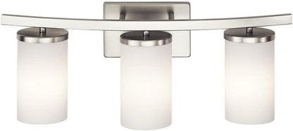 Kichler Crosby 23" Vanity Light in Chrome, 3-Light Contemporary Bathroom Light with Satin Etched Cased Opal Glass, (23" L x 8.75" H), 45497CH