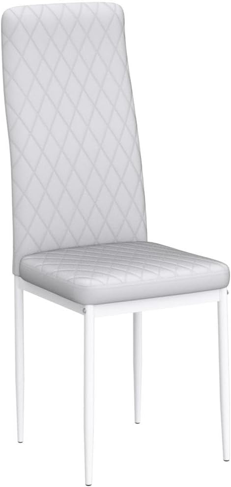 JT Modern Minimalist Dining Chair Fireproof Leather Sprayed Metal Pipe Diamond Grid Pattern Restaurant Home Conference Chair Set of 4 Or 6 (4, White)