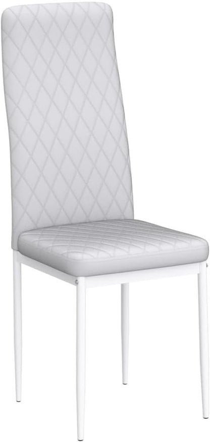 JT Modern Minimalist Dining Chair Fireproof Leather Sprayed Metal Pipe Diamond Grid Pattern Restaurant Home Conference Chair Set of 4 Or 6 (4, White)