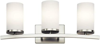 Kichler Crosby 23" Vanity Light in Brushed Nickel, 3-Light Contemporary Bathroom Light with Satin Etched Cased Opal Glass, (23" L x 8.75" H), 45497NI