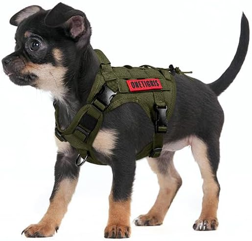 OneTigris Tactical Dog Harness Vest,No-Pull Service Dog Vest with Hook & Loop Panels,Adjustable Dog Vest Harness for Walking Hiking Training(Ranger Green,XS)