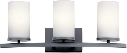 Kichler Crosby 23" Vanity Light in Chrome, 3-Light Contemporary Bathroom Light with Satin Etched Cased Opal Glass, (23" L x 8.75" H), 45497CH