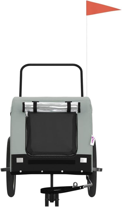Tidyard Pet Bike Trailer Gray and Black Oxford Fabric and Iron Pet Bicycle Carrier, Animal Bike Stroller for Cat, Puppy, Dog, Outdoor, Travel Style A