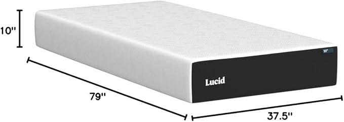 Lucid 10 Inch Memory Foam Mattress - Medium Feel - Infused with Refreshing Bamboo Charcoal and Cooling Gel - Bed in a Box - Temperature Regulating - Pressure Relief - Breathable - Twin XL Size