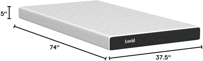 Lucid 5 Inch Memory Foam Mattress – Low Profile - Firm Feel - Infused with Bamboo Charcoal and Gel - Bed in a Box - Temperature Regulating - Breathable - Twin Size