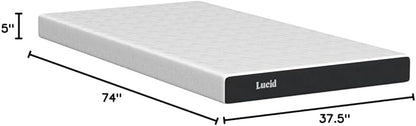 Lucid 5 Inch Memory Foam Mattress – Low Profile - Firm Feel - Infused with Bamboo Charcoal and Gel - Bed in a Box - Temperature Regulating - Breathable - Twin Size