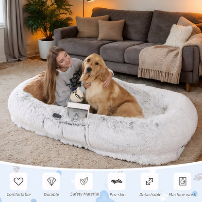 Human Dog Bed, Washable Faux Fur Dog Bed for People Doze Off, Napping Orthopedic Dog Bed,71''x45''x14'' Size Fits You and Pets (Grey) - Blankets and Pillows NOT INCLUDED