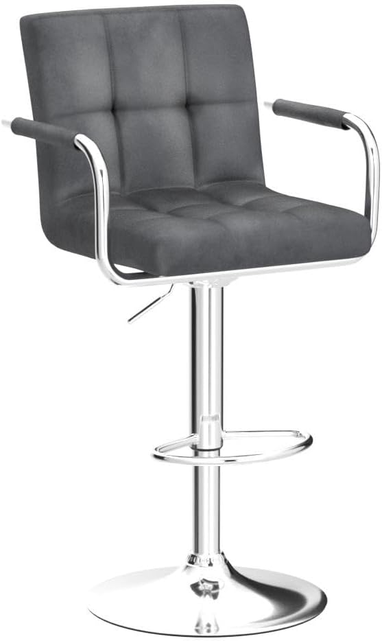 Yaheetech Counter Height Bar Stools Set of 2 Velvet Swivel BarStools for Kitchen Stool Height Adjustable Counter Stool Barstools with Armrest, Velvet, Grey