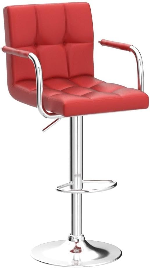 Yaheetech Bar Stools Set of 2, PU Leather Adjustable Swivel Barstools, Hydraulic Kitchen Counter Height Bar Chairs with Armrest and Back for Bar, Kitchen, Dining Room, Red