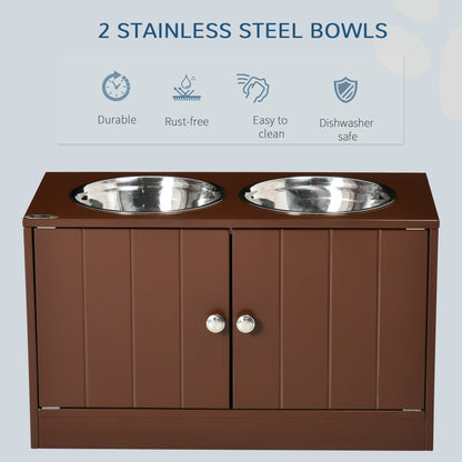 Elevated Dog Bowls with Storage Cabinet, Raised Dog Bowl Stand Pet Food Bowl Dog Feeding Station, Brown