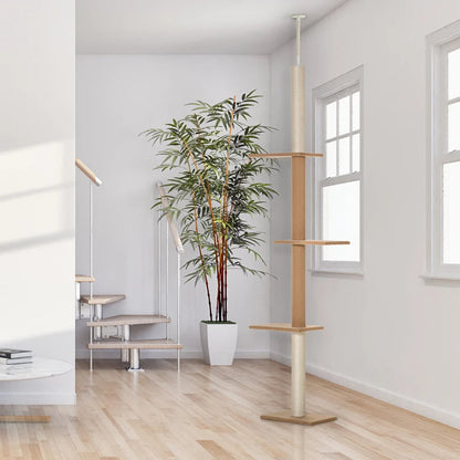 Floor-to-Ceiling Cat Tree Cat Climbing Tower With Sisal-Covered Scratching Posts Natural Cat Tree Activity Center For Kittens Cat Tower Furniture
