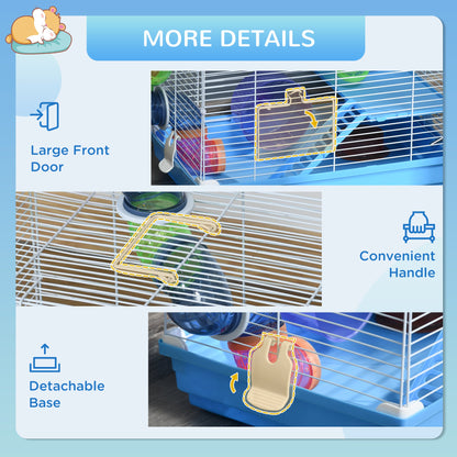 2-Level Hamster Cage Rodent Gerbil House Mouse Mice Rat Habitat Metal Wire with Exercise Wheel, Play Tubes, Water Bottle, Food Dishes, & Interior Ladder