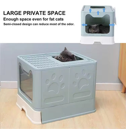 Front-entry Enclosed Extra-large Cat Litter Box With A Litter Collection Cover And A Large Scoop For Cats