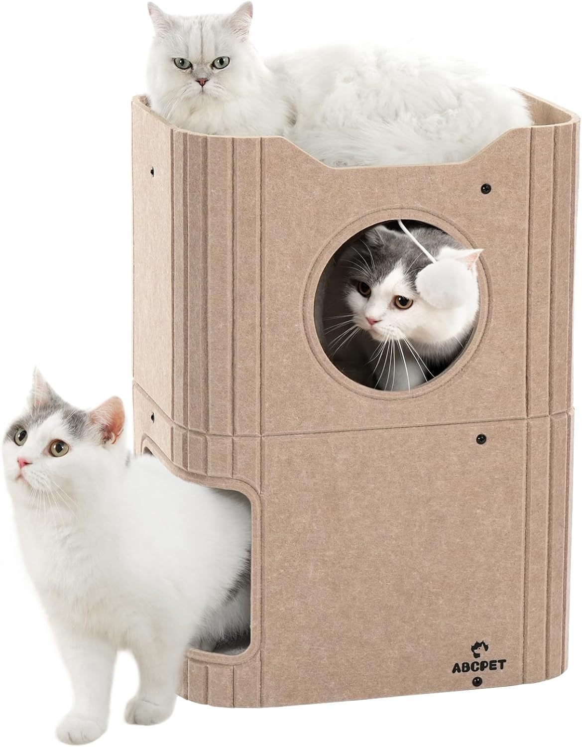 ABCPET Cat House  Indoor Felt Cat Bed  Scratch-Resistant Kitten Cube With Hanging Ball Light Gray,Pickup Only