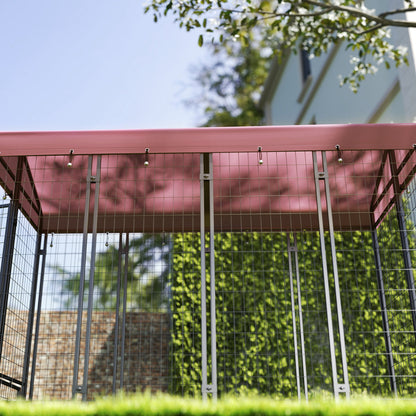 Outdoor Dog Kennel with Rotating Bowl Holders, Walk-in Pet Playpen with Waterproof Cover, 8 x 4 x 6, Red