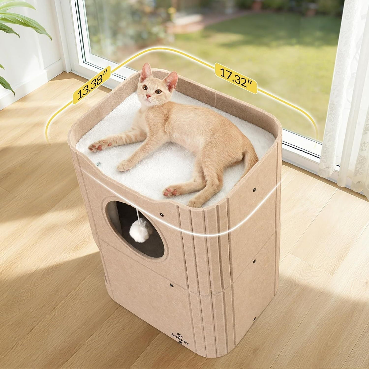 ABCPET Cat House  Indoor Felt Cat Bed  Scratch-Resistant Kitten Cube With Hanging Ball Light Gray,Pickup Only