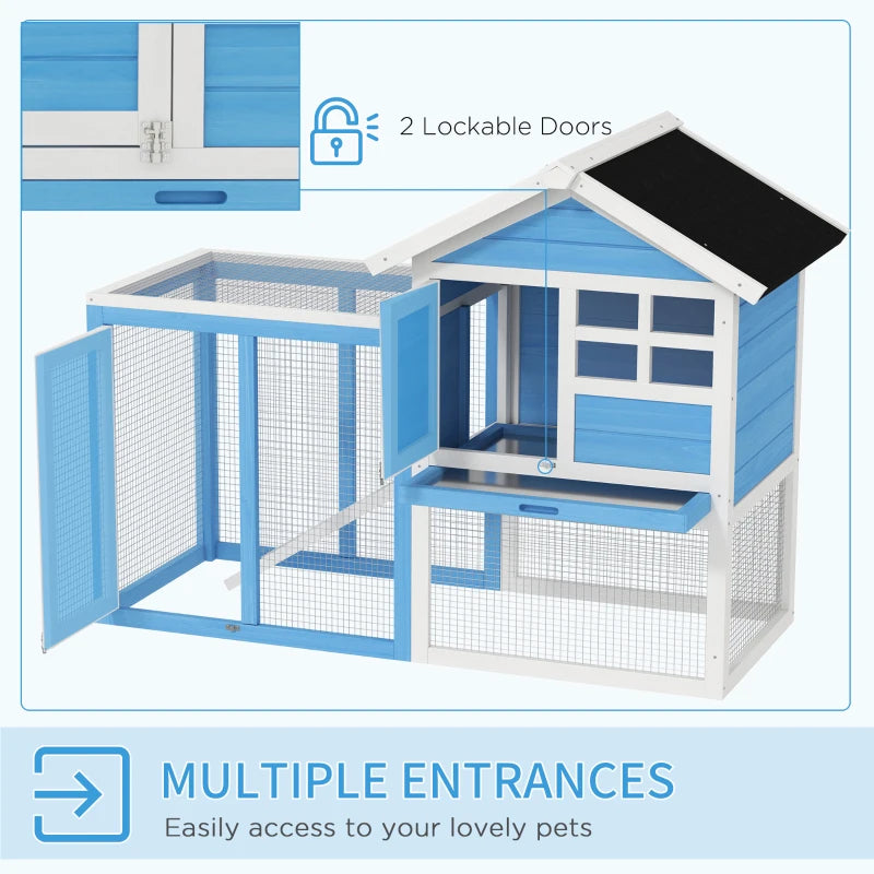 49 Wooden Rabbit Hutch Bunny Cage With Waterproof Asphalt Roof, Fun Outdoor Run, Removable Tray And Ramp, For Rabbits, Chickens, Ducks, Light Blue