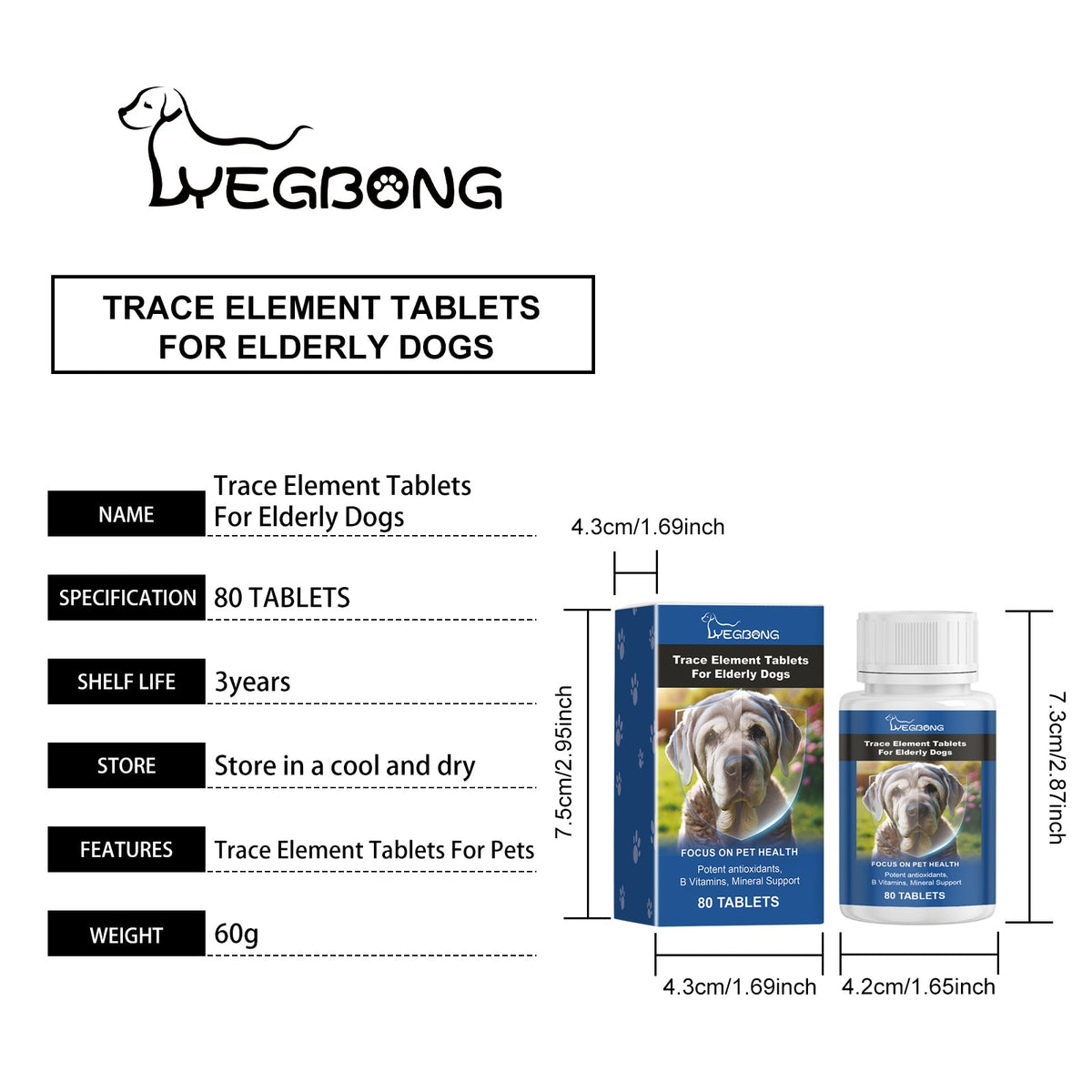 Trace Element Tablets For Senior Dogs Multimineral Supplement For Elderly Canines, Supports Bone Health, Skin Coat & Digestion