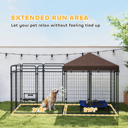 Dog Kennel Outdoor with Waterproof Canopy, Dog Run with Galvanized Chain Link, Secure Lock, for Backyard and Patio, Large and Medium Sized Breeds, Chickens, Ducks, 9.3 x 4.6 x 5.2