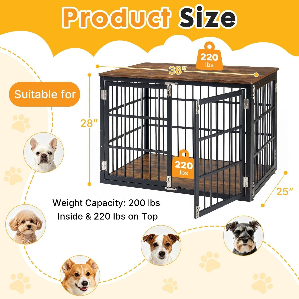 Sturdy Dog Crate Furniture, Heavy Duty Kennel For Large & Medium Dogs, Indoor Use