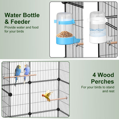 1Pc  46in Bird Cage Spacious Indoor Pet Bird House With 4 Wooden Perches 2 Slide-Out Tray 2 Water Bottle Feeder Lockable Wheels For Parrot Parakeets Cockatiel Lovebird Small Mid-Sized Birds
