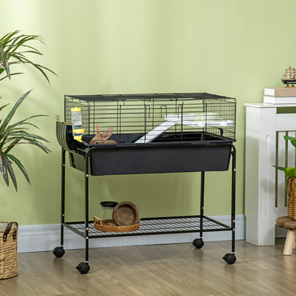 Two-Story Small Animal Cage Removable from Stand, Pet Habitat with Shelf & Wheels, 33" x 18.5" x 35", Charcoal Gray