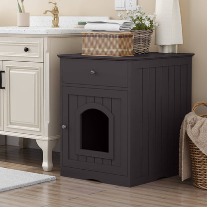 Wooden Pet House Cat Litter Box Enclosure With Drawer, Side Table Indoor Pet Crate