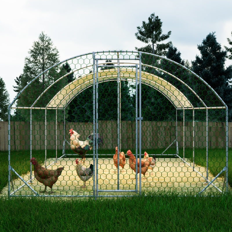 26'x9'x6'Large Metal Chicken Coop,Walk-in Poultry Cage,Chicken Run With Waterproof Cover,Outdoor Backyard Farm,Chicken Rabbits Duck Run Pen,Easy To Assemble And Clean