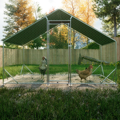 Large Metal Chicken Coop, Walk-in Chicken Run,Galvanized Wire Poultry Chicken Hen Pen Cage, Rabbits Duck Cages With Waterproof And Anti-Ultraviolet Cover For Outside