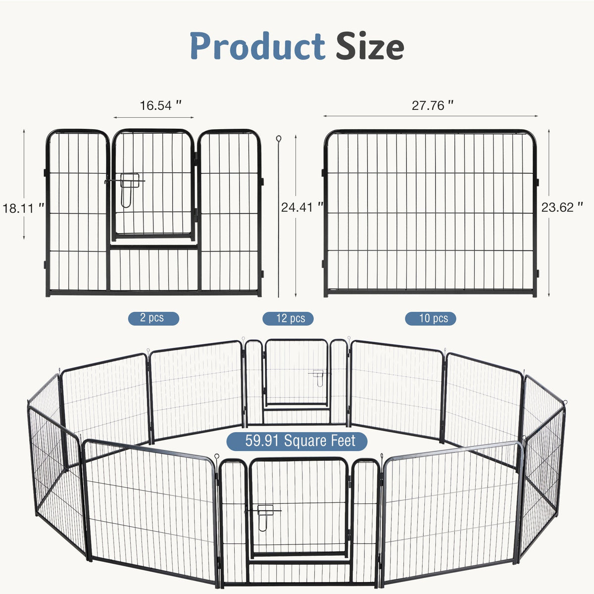 Metal Material, Foldable Pet Fence With A Door, Suitable For Small, Medium And Large-sized Dogs Outdoors