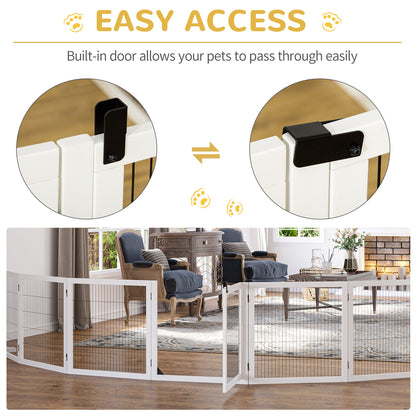 Wooden Pet Gate, 6-Panel Folding Dog Safety Barrier with Support Feet for Small & Medium Dogs, White