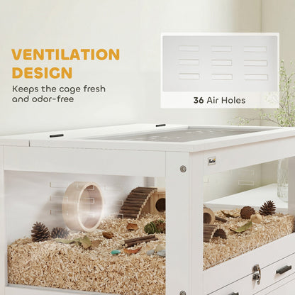 Hamster Cage with Storage Cabinet, Small Animal Cage with Pull Out Drawer and Acrylic Panels, 30" x 19.5" x 36"